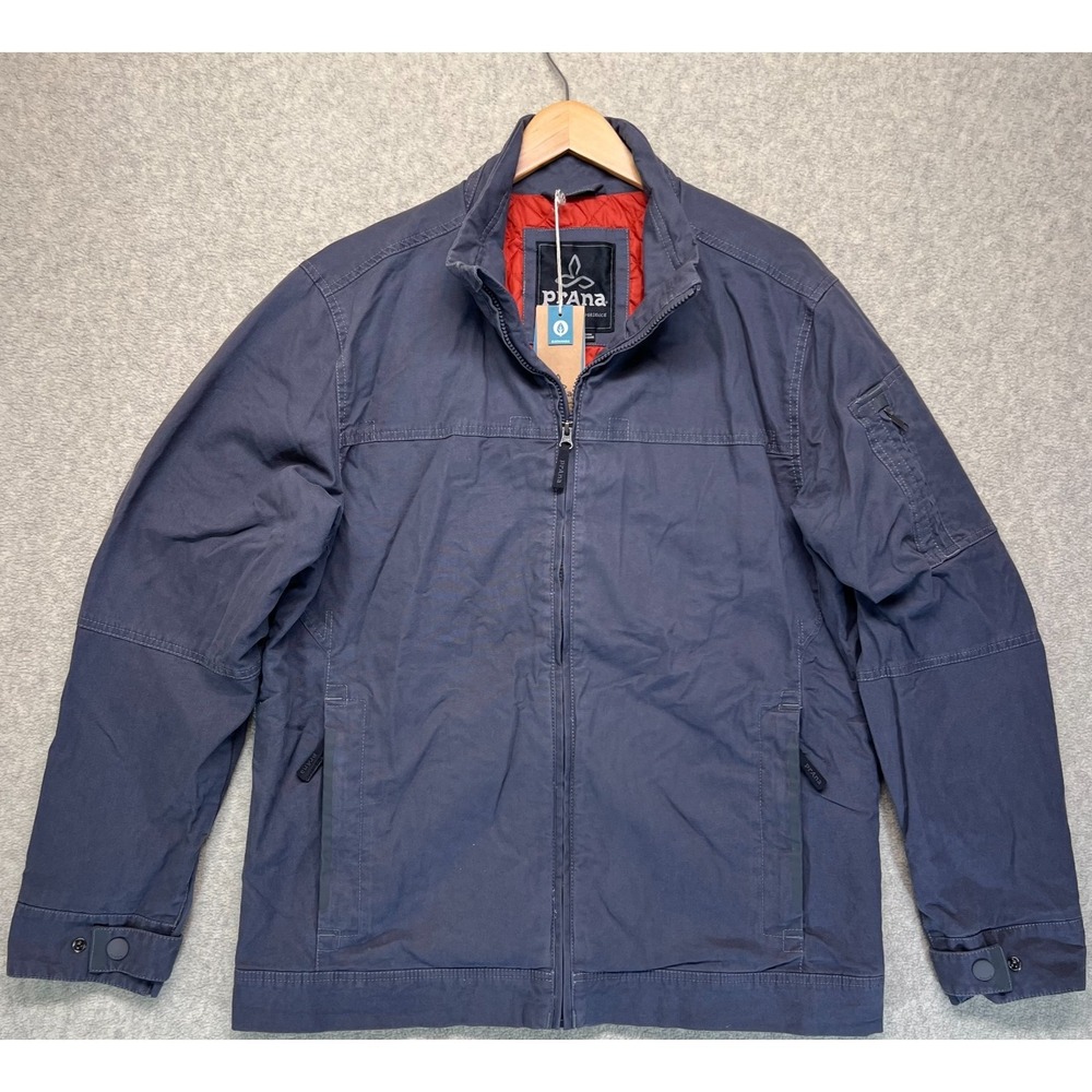 NWT prAna Men's‎ Bronson Full Zip Jacket Blue Zip Pockets Quilt Lined Outdoor XL